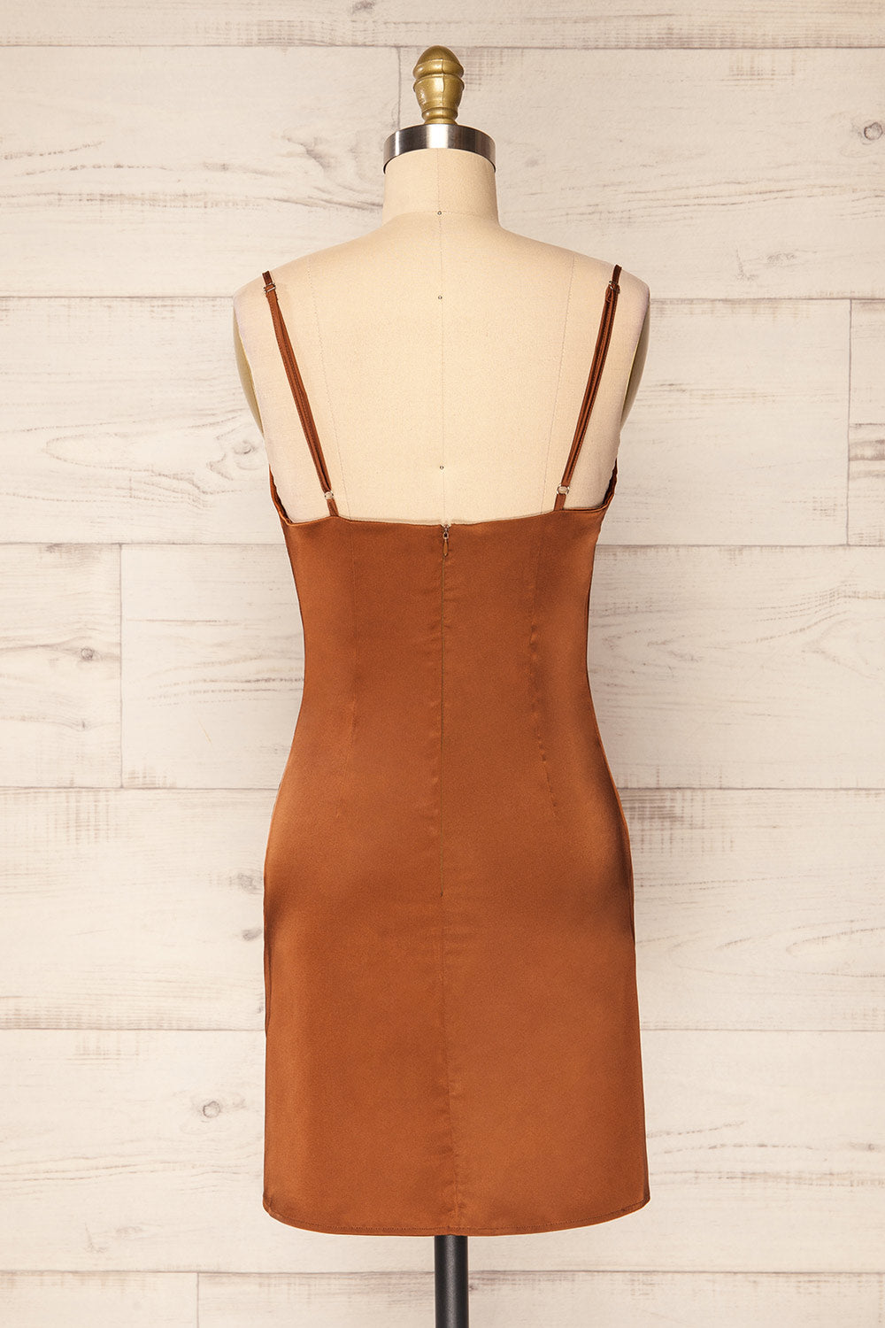 Youni Short Brown Satin Slip Dress | La petite garçonne  back view