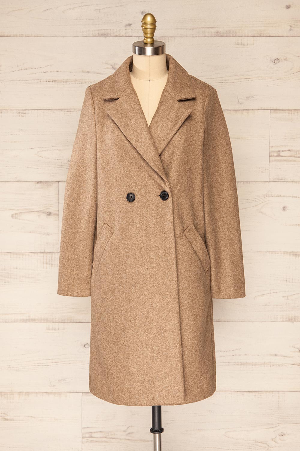 Youri Beige Buttoned Trench Coat w/ Pockets | La petite garçonne front view