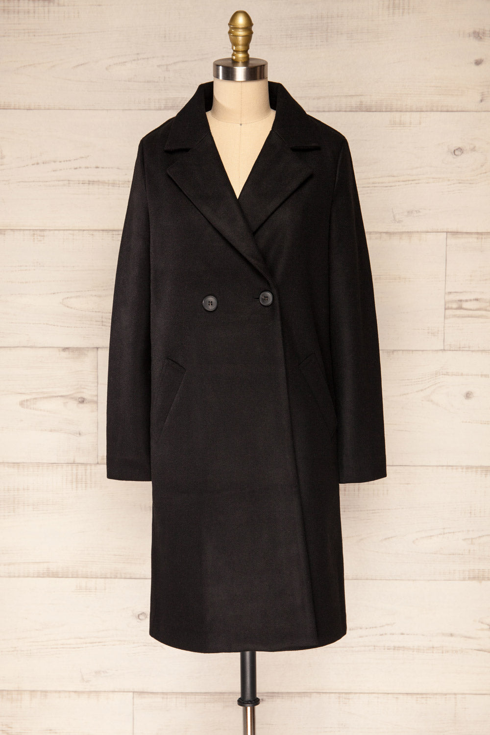 Youri Black Buttoned Trench Coat | La petite garçonne front view