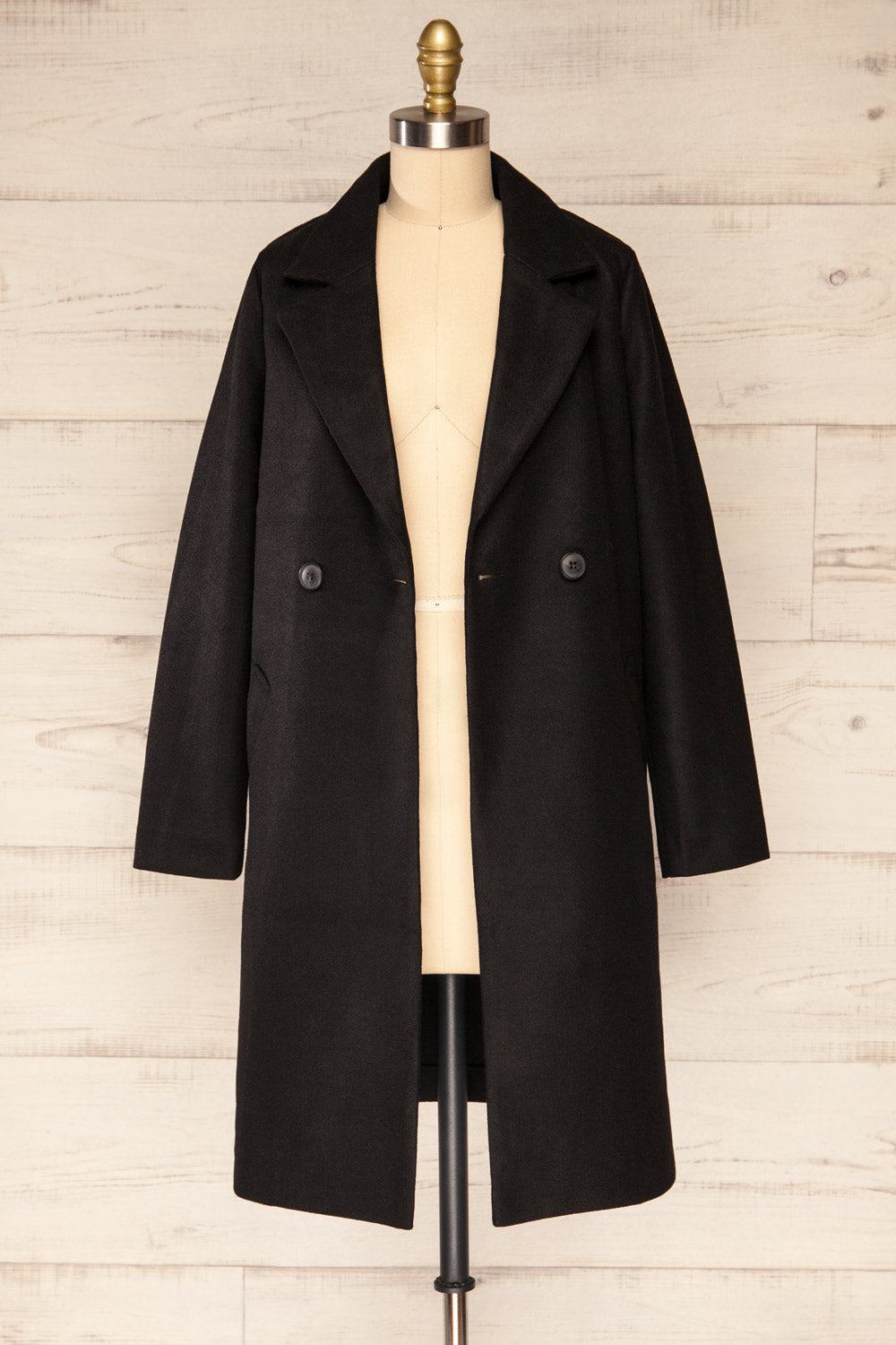 Youri Black Buttoned Trench Coat | La petite garçonne front view open