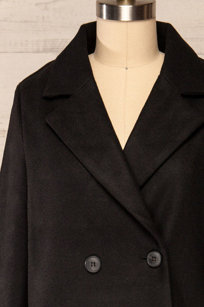 Youri Black Buttoned Trench Coat | La petite garçonne front close up