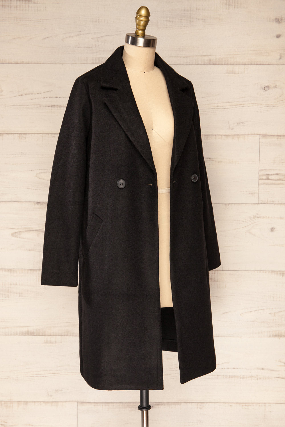 Youri Black Buttoned Trench Coat | La petite garçonne side view