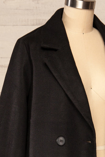 Youri Black Buttoned Trench Coat | La petite garçonne side close up