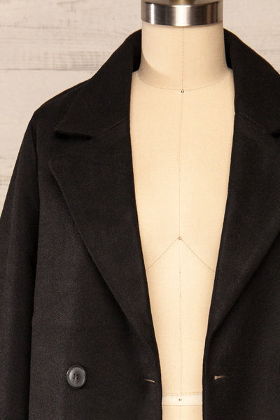 Youri Black Buttoned Trench Coat | La petite garçonne front close up open