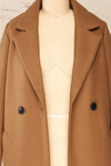 Youri Brown Buttoned Trench Coat with Pockets | La petite garçonne open close-up
