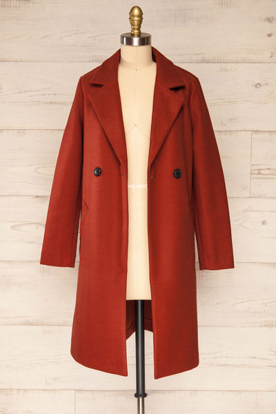 Youri Rust Buttoned Trench Coat with Pockets | La petite garçonne front view open
