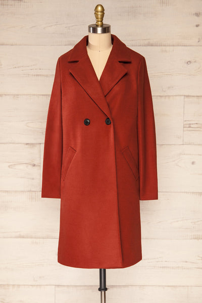 Youri Rust Buttoned Trench Coat with Pockets | La petite garçonne front view