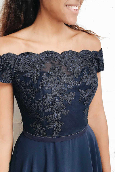 Yuliana Night Navy Blue Chiffon Gown with Embroidery | Boudoir 1861