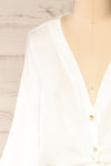 Yullo White Buttonned V-Neck Top | La petite garçonne  front close-up