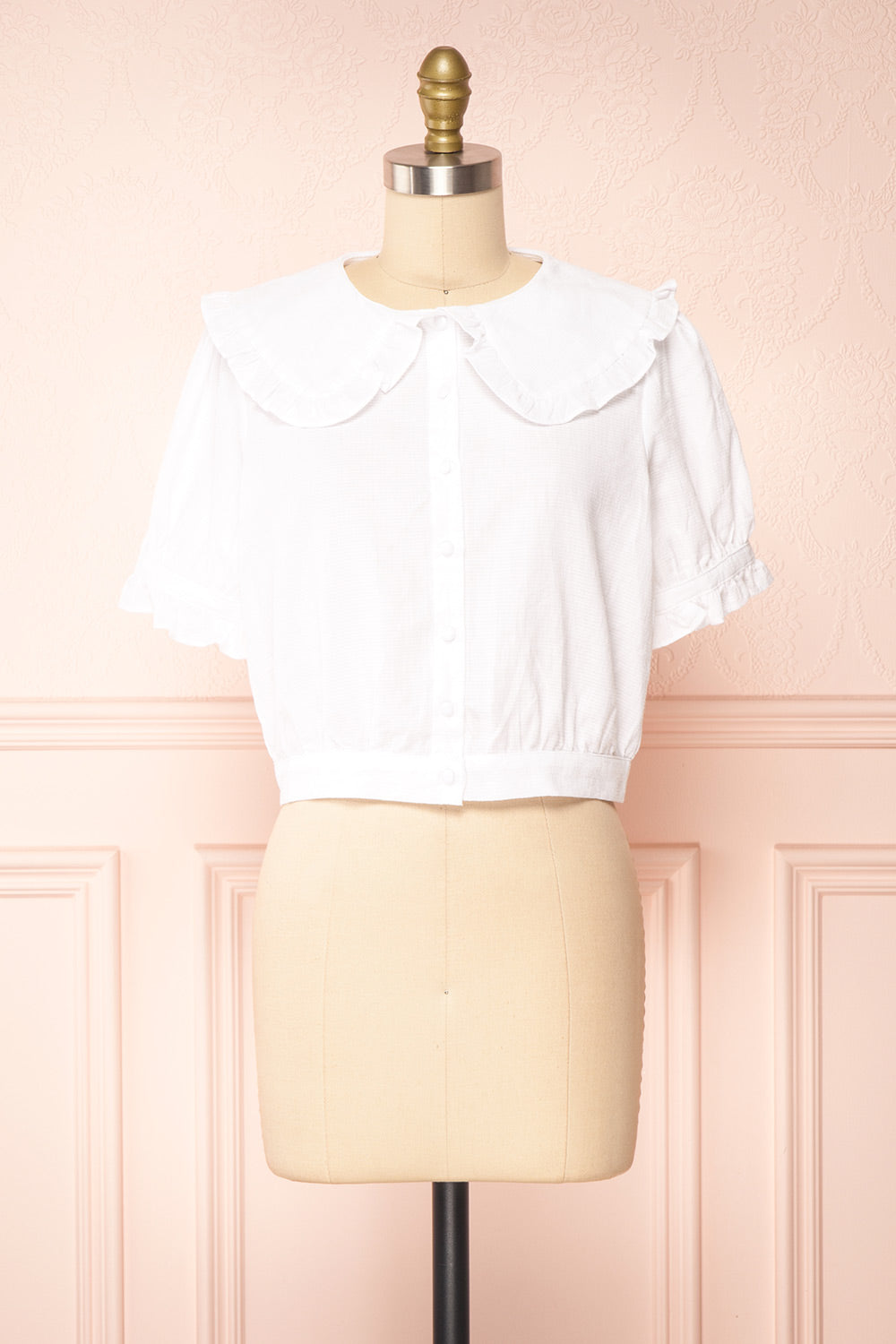 Yunhee White Blouse With Ruffled Collar | Boutique 1861 front view 