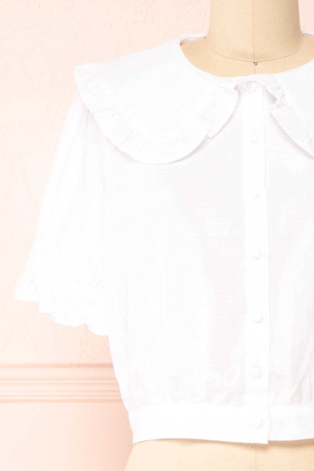 Yunhee White Blouse With Ruffled Collar | Boutique 1861 front close-up