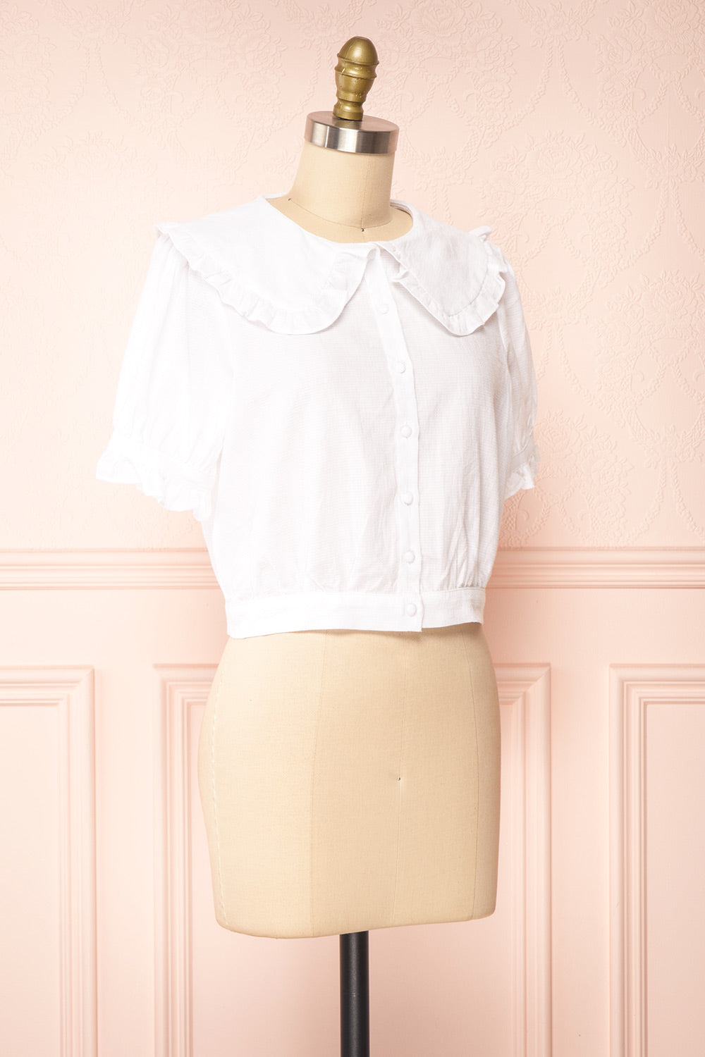 Yunhee White Blouse With Ruffled Collar | Boutique 1861 side view 