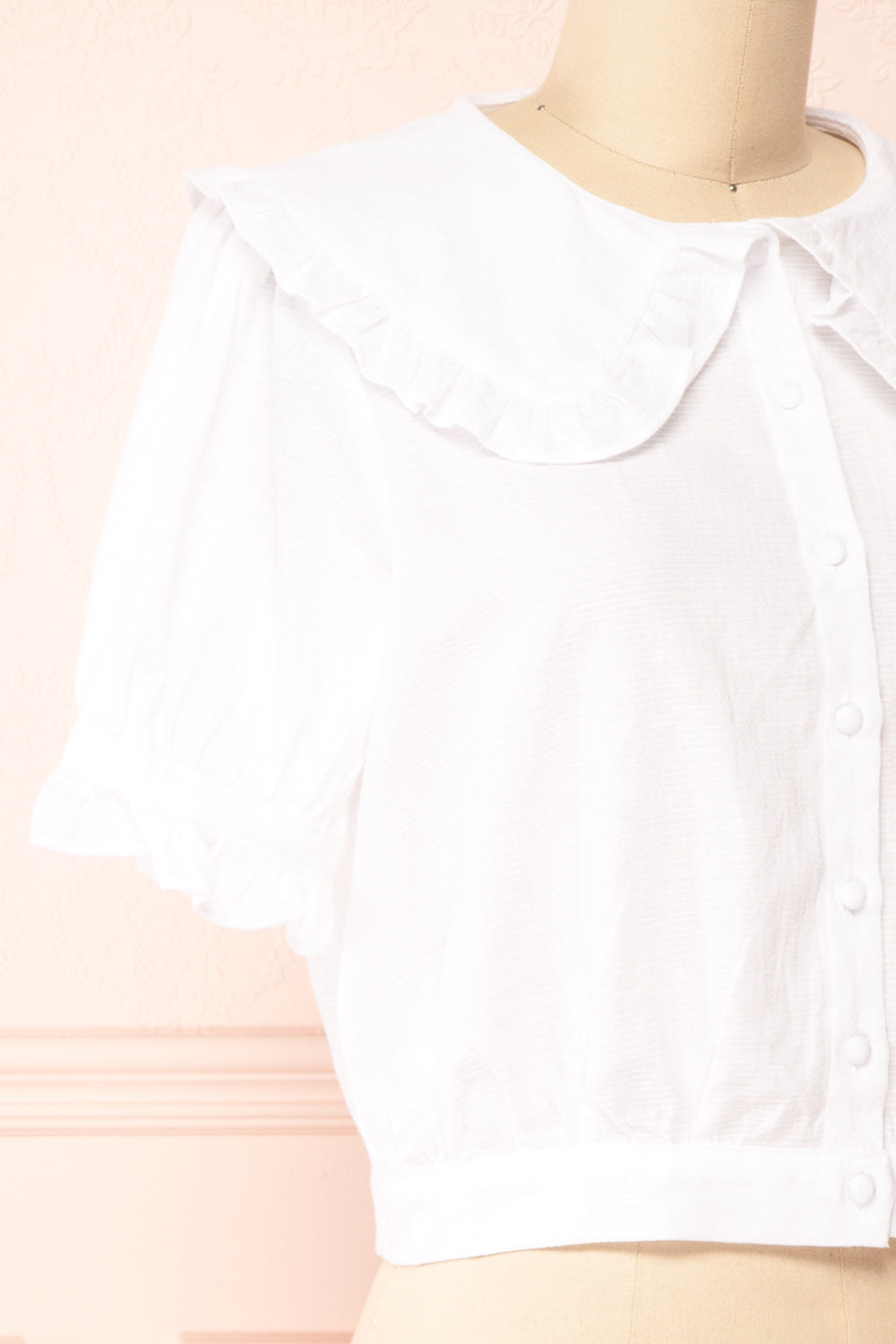 Yunhee White Blouse With Ruffled Collar | Boutique 1861 side close-up