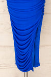 Yurtof Blue Fitted Ruched Midi Dress | La petite garçonne bottom