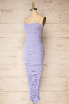 Yurtof Lavender Fitted Ruched Midi Dress | La petite garçonne side view