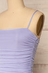 Yurtof Lavender Fitted Ruched Midi Dress | La petite garçonne side close-up