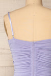 Yurtof Lavender Fitted Ruched Midi Dress | La petite garçonne back close-up