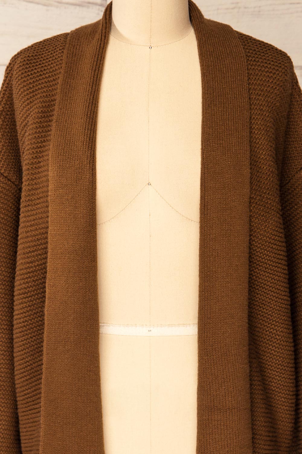 Yvelain Brown Long Knit Cardigan w/ Belt | La petite garçonne open close-up