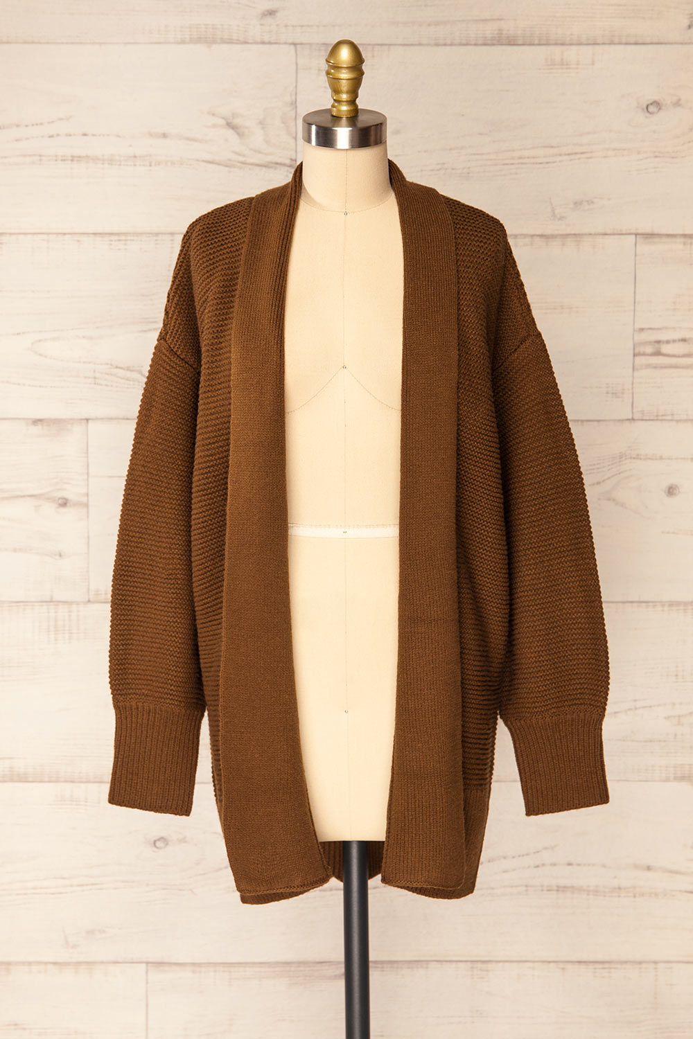 Yvelain Brown Long Knit Cardigan w/ Belt | La petite garçonne open view