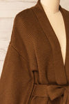 Yvelain Brown Long Knit Cardigan w/ Belt | La petite garçonne side close-up