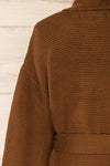 Yvelain Brown Long Knit Cardigan w/ Belt | La petite garçonne back close-up