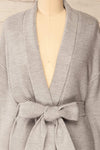 Yvelain Grey Long Knit Cardigan w/ Belt | La petite garçonne front close-up
