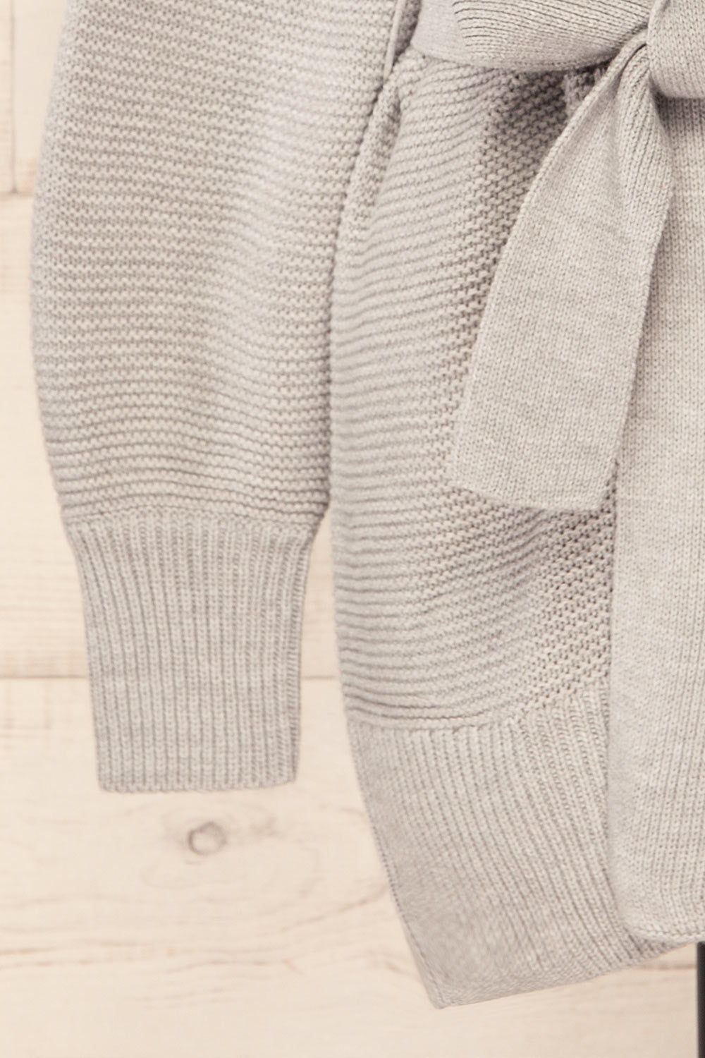 Yvelain Grey Long Knit Cardigan w/ Belt | La petite garçonne sleeve