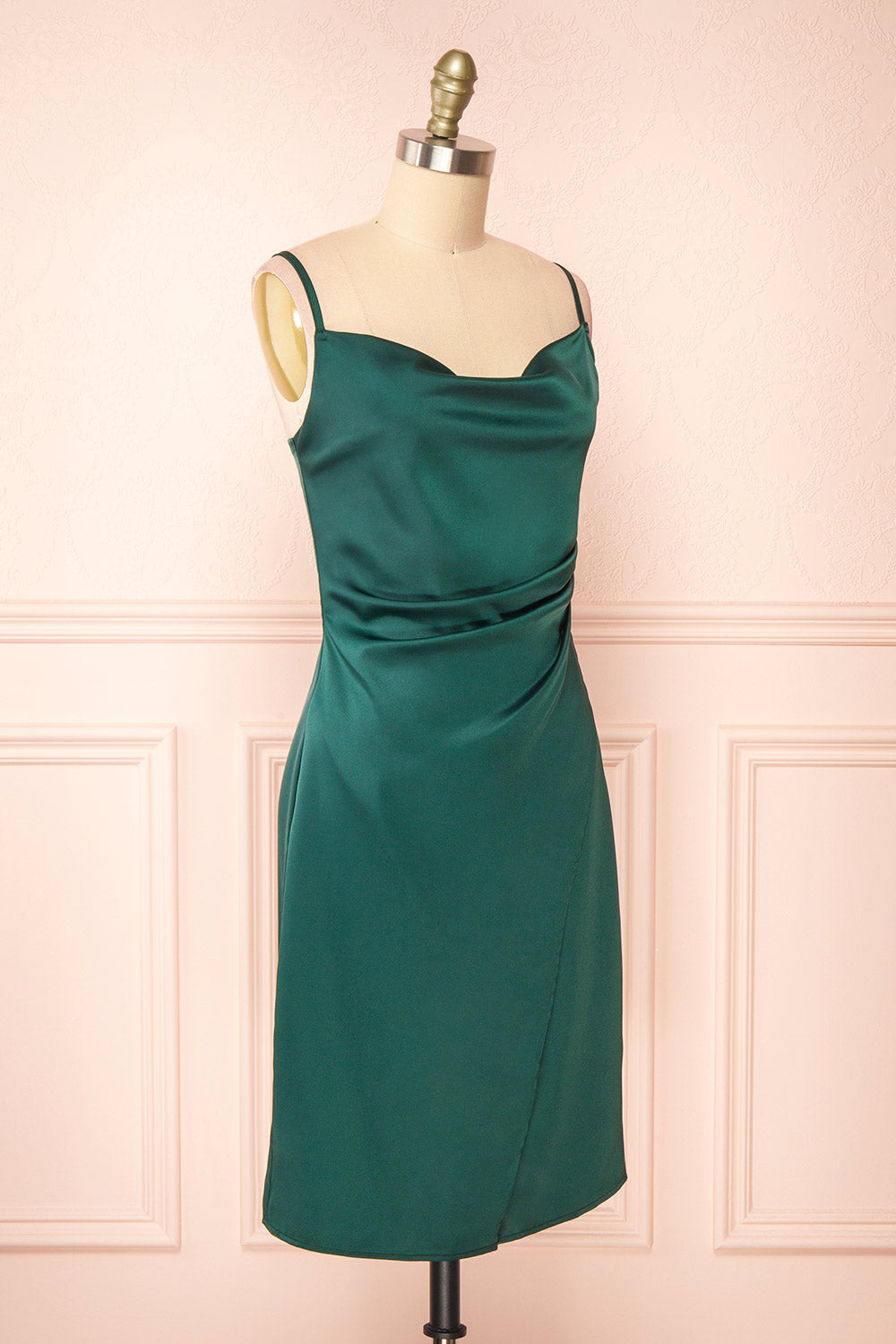 Zaina Green Cowl Neck Satin Slip Dress | Boutique 1861 side view 