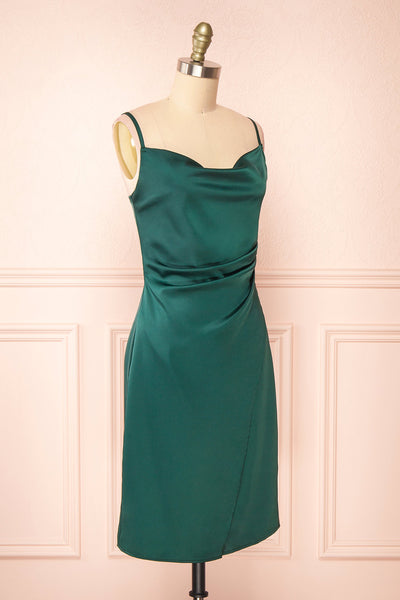 Zaina Green Cowl Neck Satin Slip Dress | Boutique 1861 side view