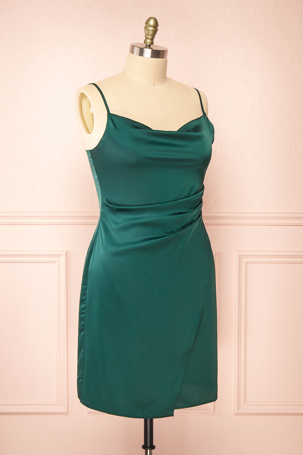 Zaina Green Cowl Neck Satin Slip Dress | Boutique 1861  side plus size
