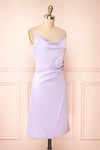 Zaina Lilac Cowl Neck Satin Slip Dress | Boutique 1861  side view