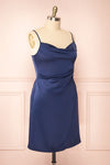 Zaina Navy Cowl Neck Satin Slip Dress | Boutique 1861  side plus size