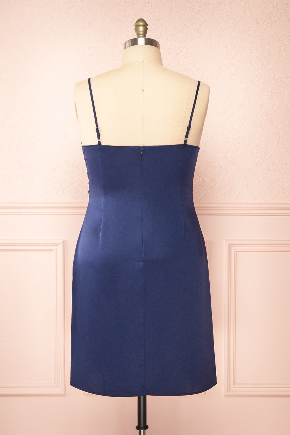 Zaina Navy Cowl Neck Satin Slip Dress | Boutique 1861  back plus size 