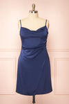 Zaina Navy Cowl Neck Satin Slip Dress | Boutique 1861  front plus size