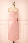 Zaina Pink Cowl Neck Satin Slip Dress | Boutique 1861 side view