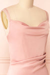 Zaina Pink Cowl Neck Satin Slip Dress | Boutique 1861 side close-up