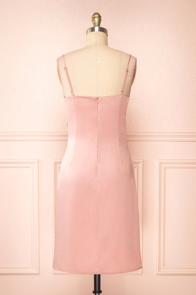 Zaina Pink Cowl Neck Satin Slip Dress | Boutique 1861 back view