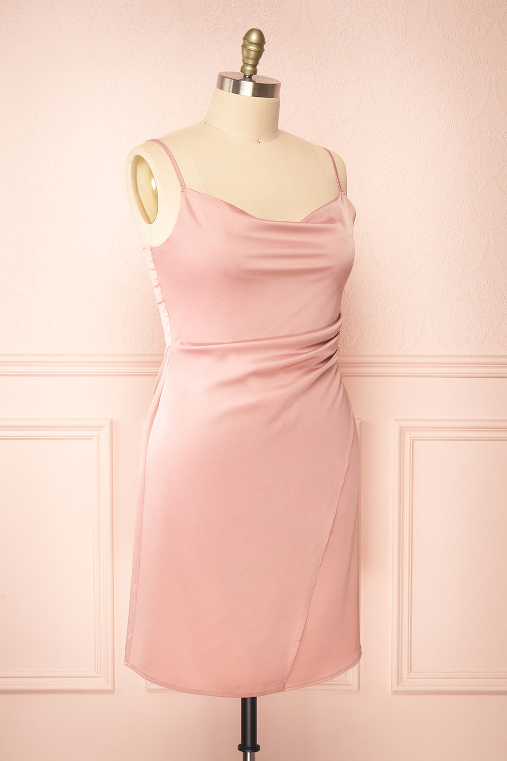 Zaina Pink Cowl Neck Satin Slip Dress | Boutique 1861 side plus size 