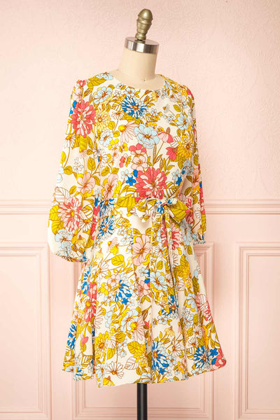 Zaira Short Floral Dress w/ 3/4 Sleeves | Boutique 1861 side view