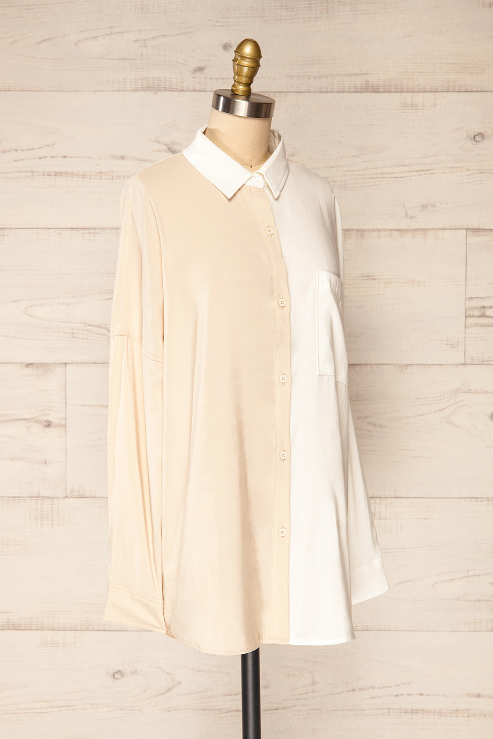 Zarho Beige Two-tone Button-up Shirt | La petite garçonne side view