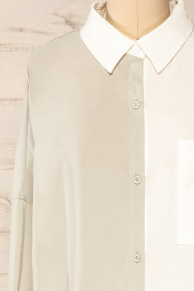 Zarho Sage Two-tone Button-up Shirt | La petite garçonne front close-up