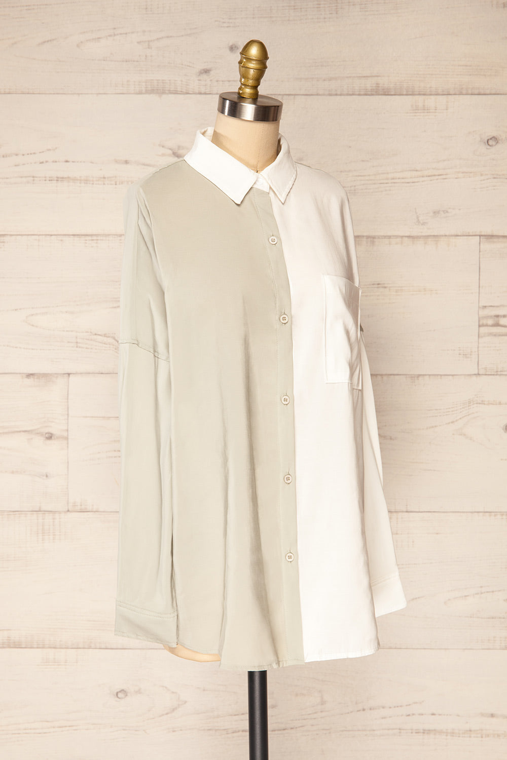 Zarho Sage Two-tone Button-up Shirt | La petite garçonne side view