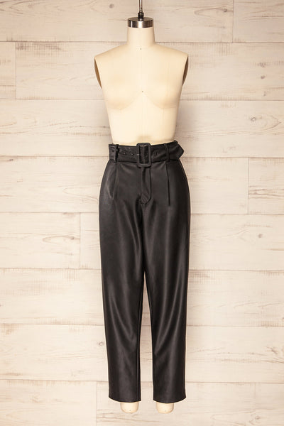 Zarylun High-waisted Faux Leather Pants w/ Belt | La petite garçonne front view