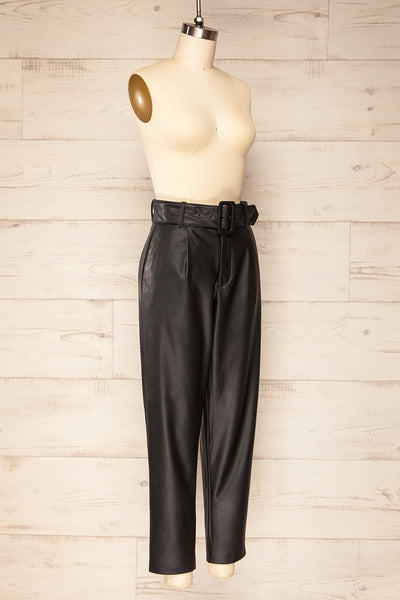 Zarylun High-waisted Faux Leather Pants w/ Belt | La petite garçonne side view