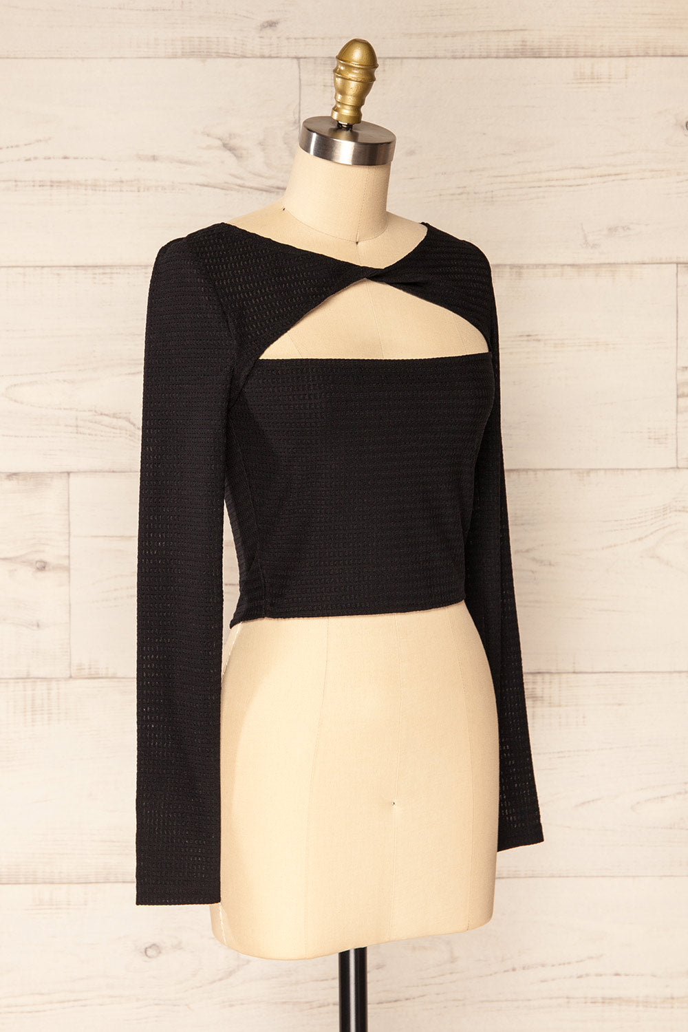 Zayna Black Twist Front Long Sleeve Top | La petite garçonne side view