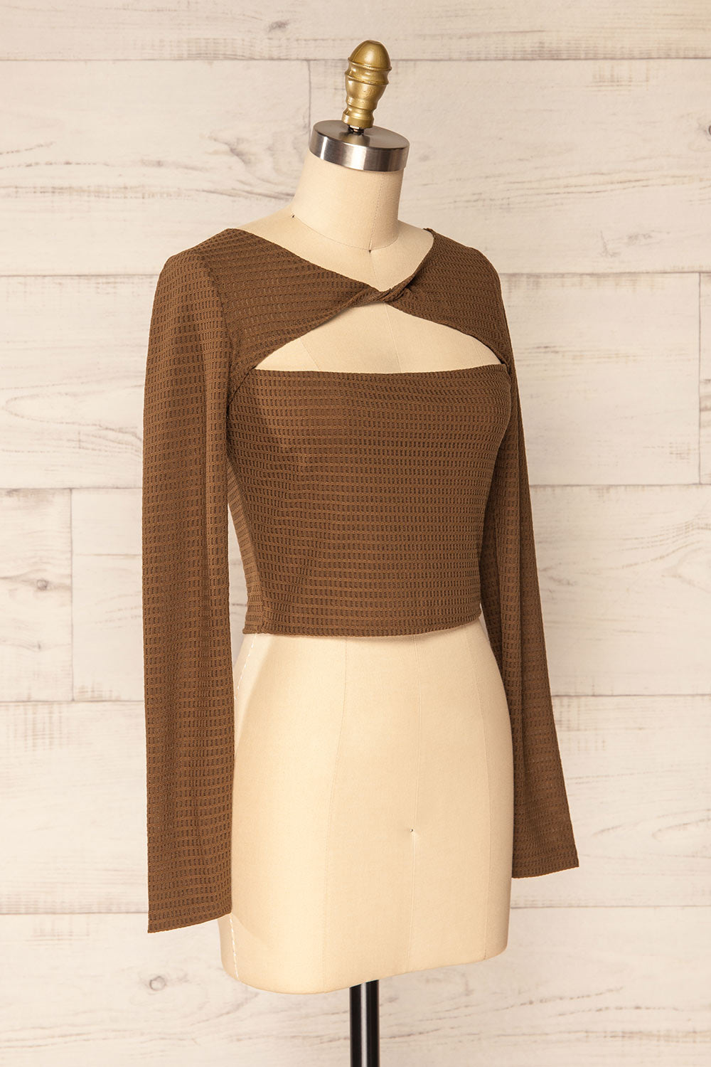 Zayna Brown Twist Front Long Sleeve Top | La petite garçonne side view