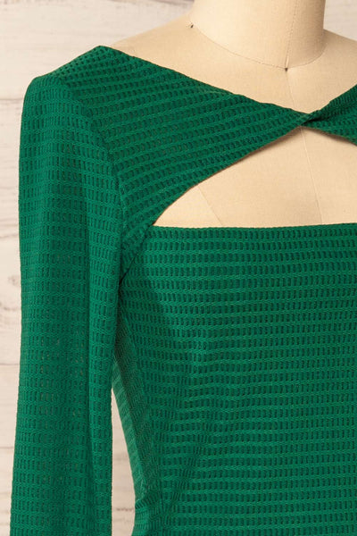 Zayna Green Twist Front Long Sleeve Top | La petite garçonne side close-up