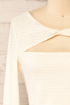 Zayna Ivory Twist Front Long Sleeve Top | La petite garçonne front close-up