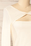 Zayna Ivory Twist Front Long Sleeve Top | La petite garçonne side close-up