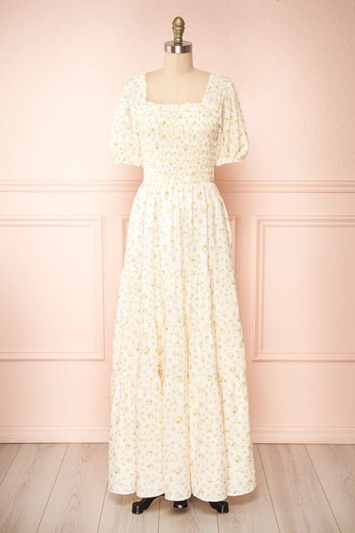 Zeinab Yellow Floral Midi Dress | Boutique 1861 front view